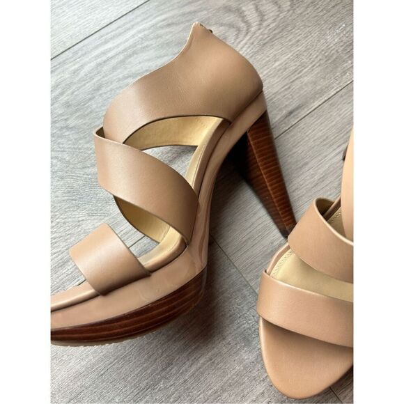Michael Kors tupe tan heels Elena platform leather size 7.5 - Picture 2 of 7